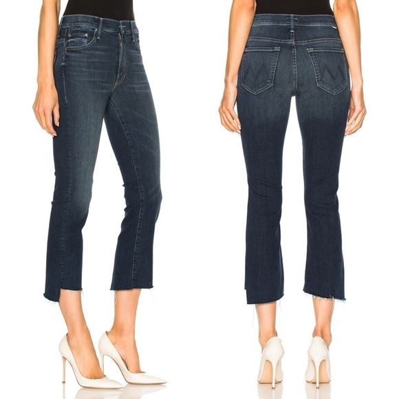 MOTHER- Insider Crop Step Fray Ankle Jeans in Dark Wash Here Kitty Kitty Size 25 - Picture 2 of 11